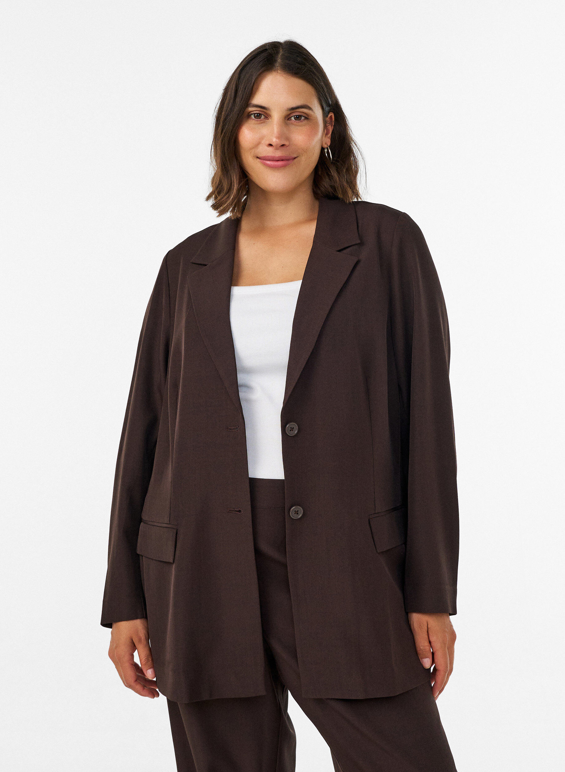 ZizziBlazer med lommer og slids, Brun, Model image number 0