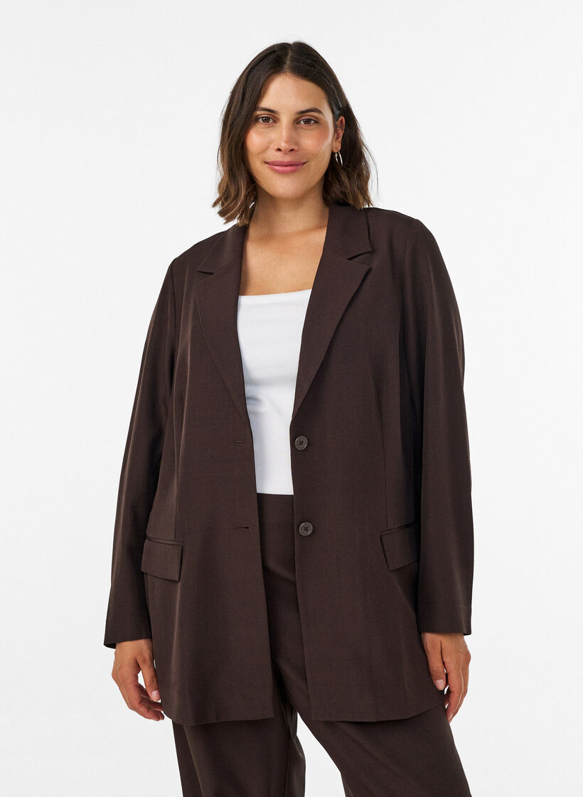 Blazer med lommer og slids, Brun, Model image number 0