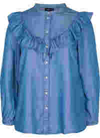 Langærmet skjorte med flæser i lyocell (TENCEL™)