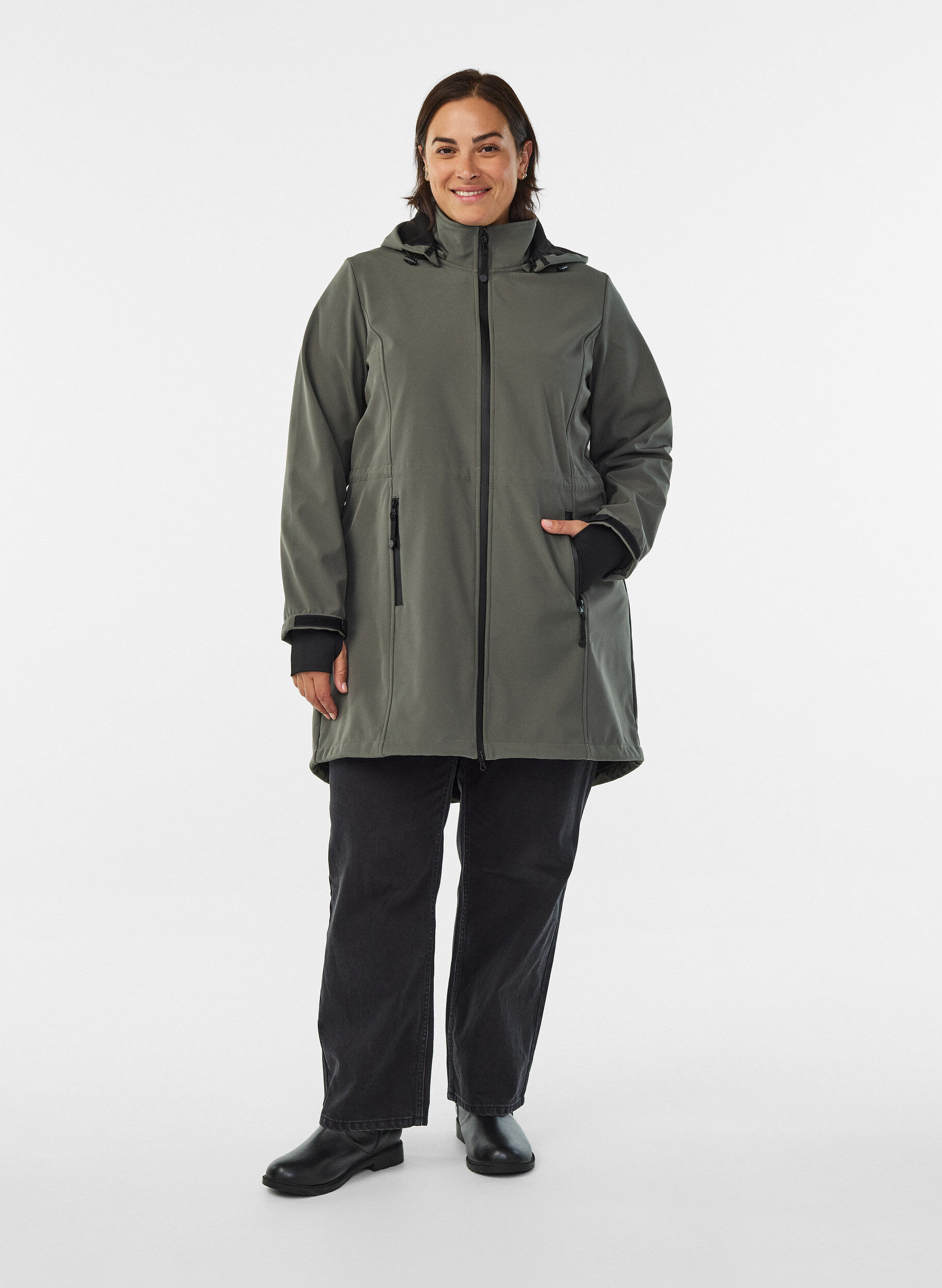 ZizziSoftshell jakke med aftagelig h&aelig;tte, Gr&aring;, Model image number 1