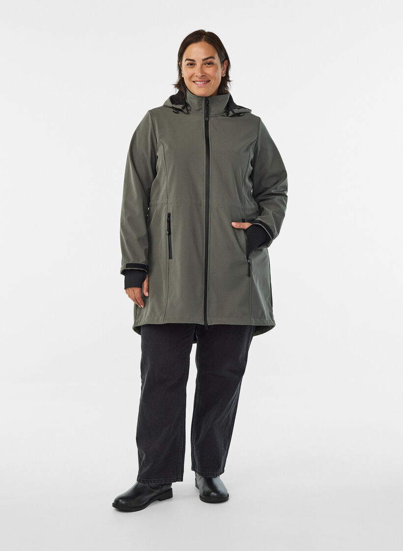 Softshell jakke med aftagelig h&aelig;tte, Gr&aring;, Model image number 1
