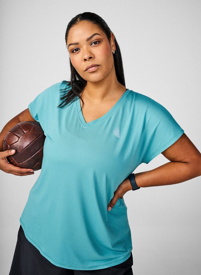 Løs trænings t-shirt med v-hals, Grøn, Image image number 0