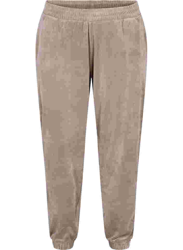 Løse bukser i velour, Taupe Gray, Packshot image number 0