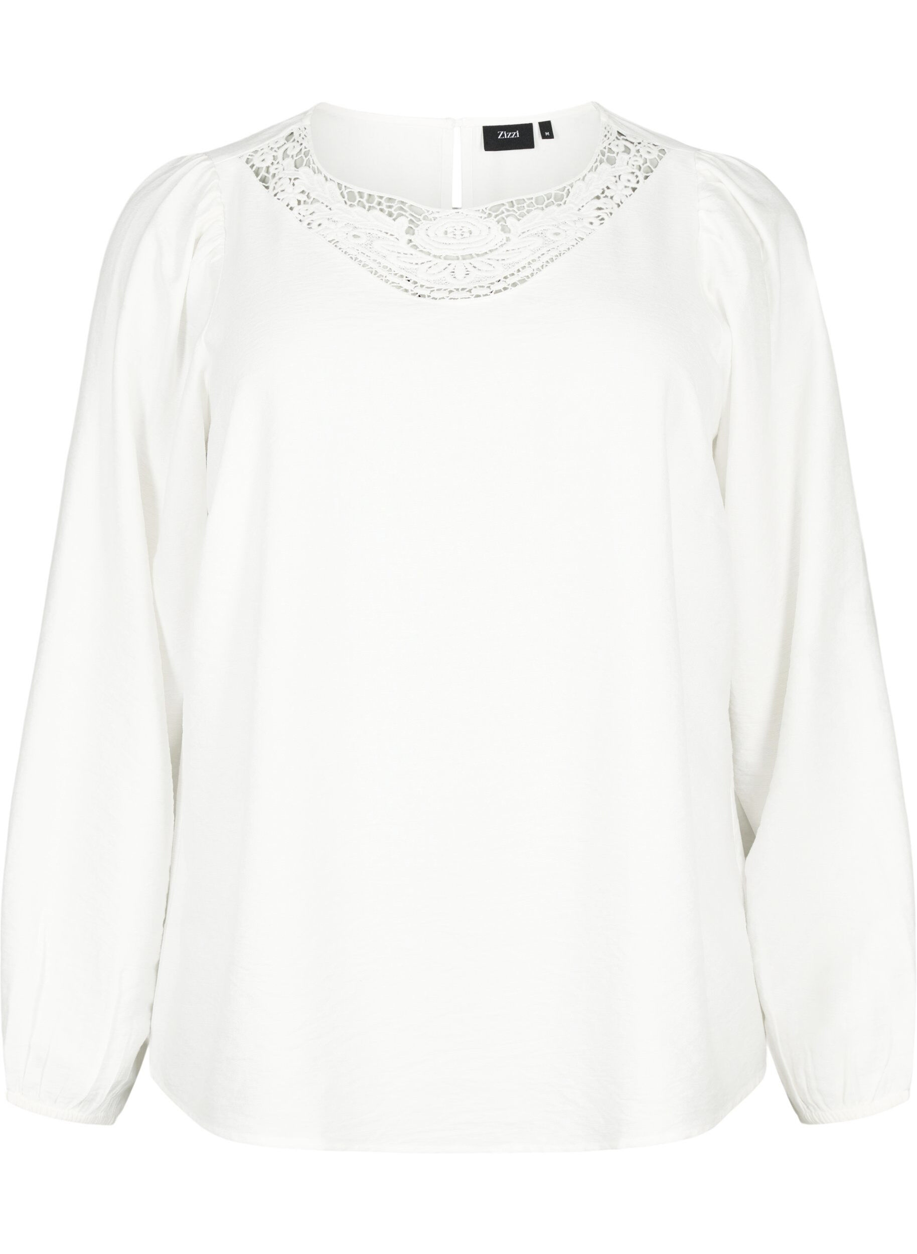 Zizzi Bluse i viskose med crochet detalje, Bright White, Packshot image number 0