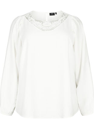 Bluse i viskose med crochet detalje, Bright White, Packshot image number 0