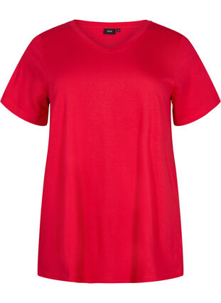Kortærmet t-shirt med a-shape, Lipstick Red, Packshot image number 0