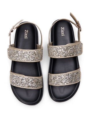 Glitter sandal med velcrolukning og bred pasform, Gold Glitter, Packshot image number 2