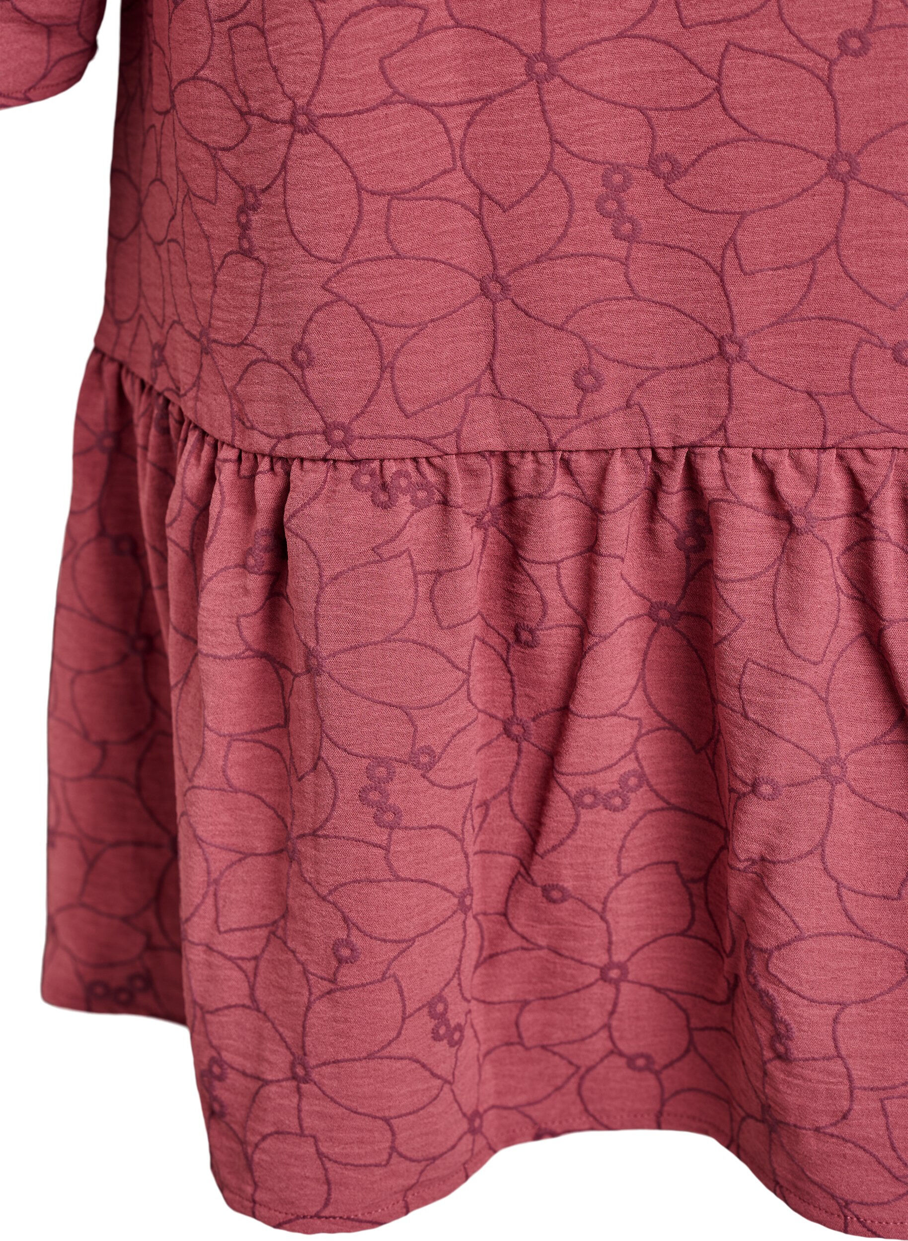 Zizzi Tunika med broderet blomsterm&oslash;nster og 3/4 &aelig;rmer, Lyser&oslash;d, Packshot image number 3