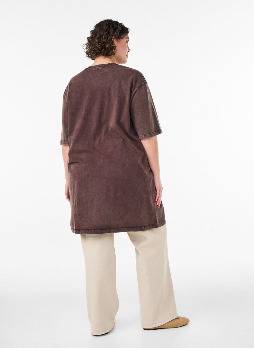 L&oslash;s T-shirtkjole med vasket look, Brun, Model image number 2
