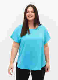 Bluse med korte ærmer og rund halsudskæring, Blue Atoll, Model