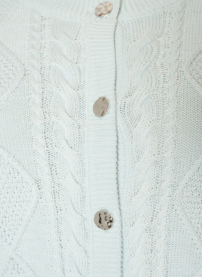 Kabelstrikket cardigan med dekorative knapper, Bl&aring;, Packshot image number 2