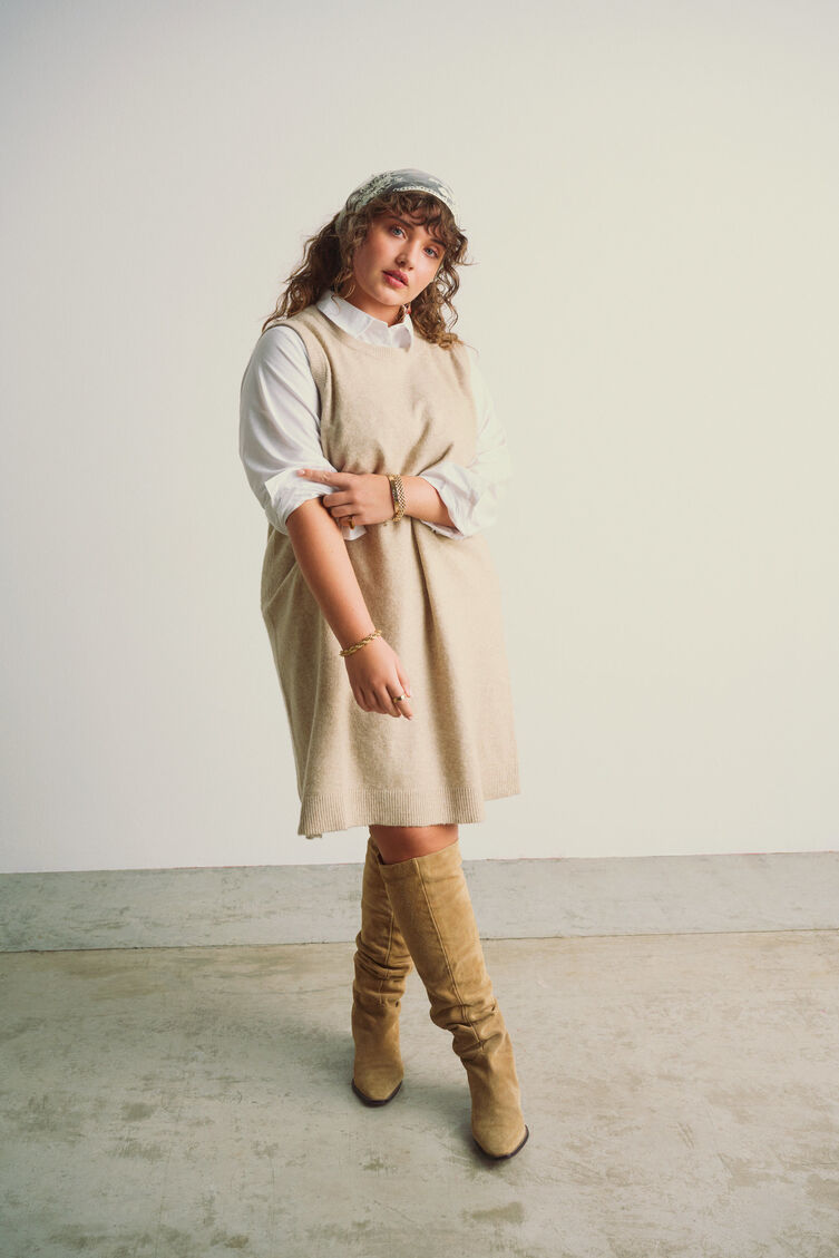 Kort strikkjole uden ærmer, Beige, Image image number 0