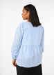 Stribet bluse med åben front og broderidetaljer, Blå, Model image number 2