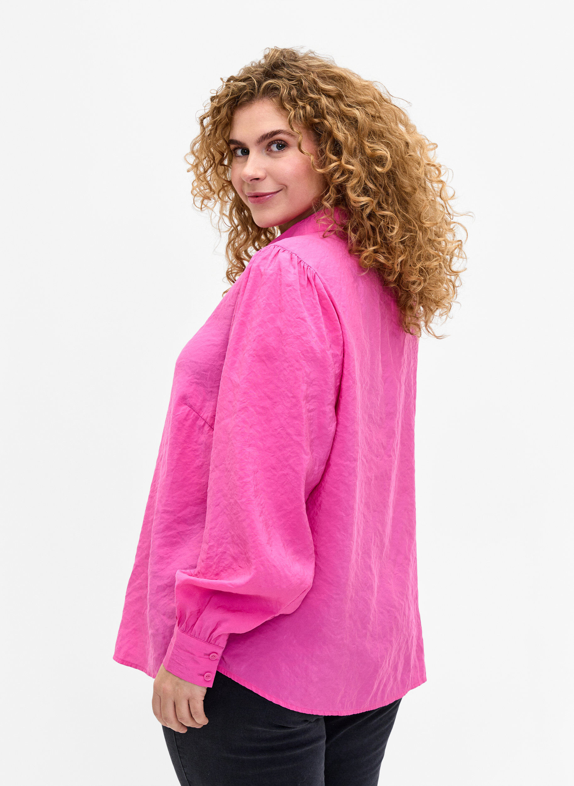 Zizzi Lang&aelig;rmet skjorte i TENCEL&trade; Modal , Phlox Pink, Model image number 1