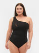 One-shoulder badedragt med mesh, Black, Model image number 0