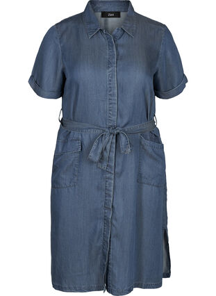 Kortærmet kjole i lyocell, Blue denim , Packshot image number 0