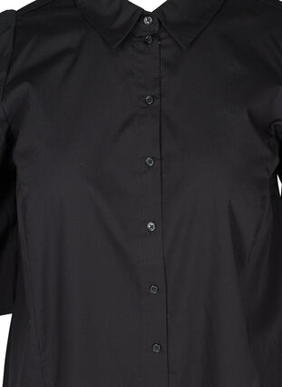 Bomulds skjorte med 3/4 pufærmer, Black, Packshot image number 2