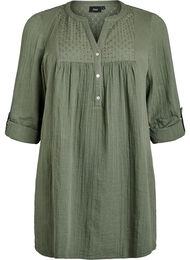 Tunika i bomuldsmusselin med broderi anglaise, Gr&oslash;n