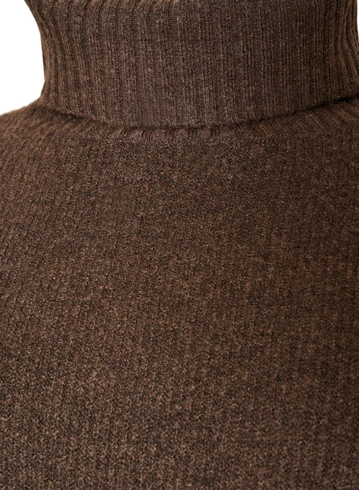 L&oslash;s strikbluse med rullekrave, Brun, Packshot image number 2