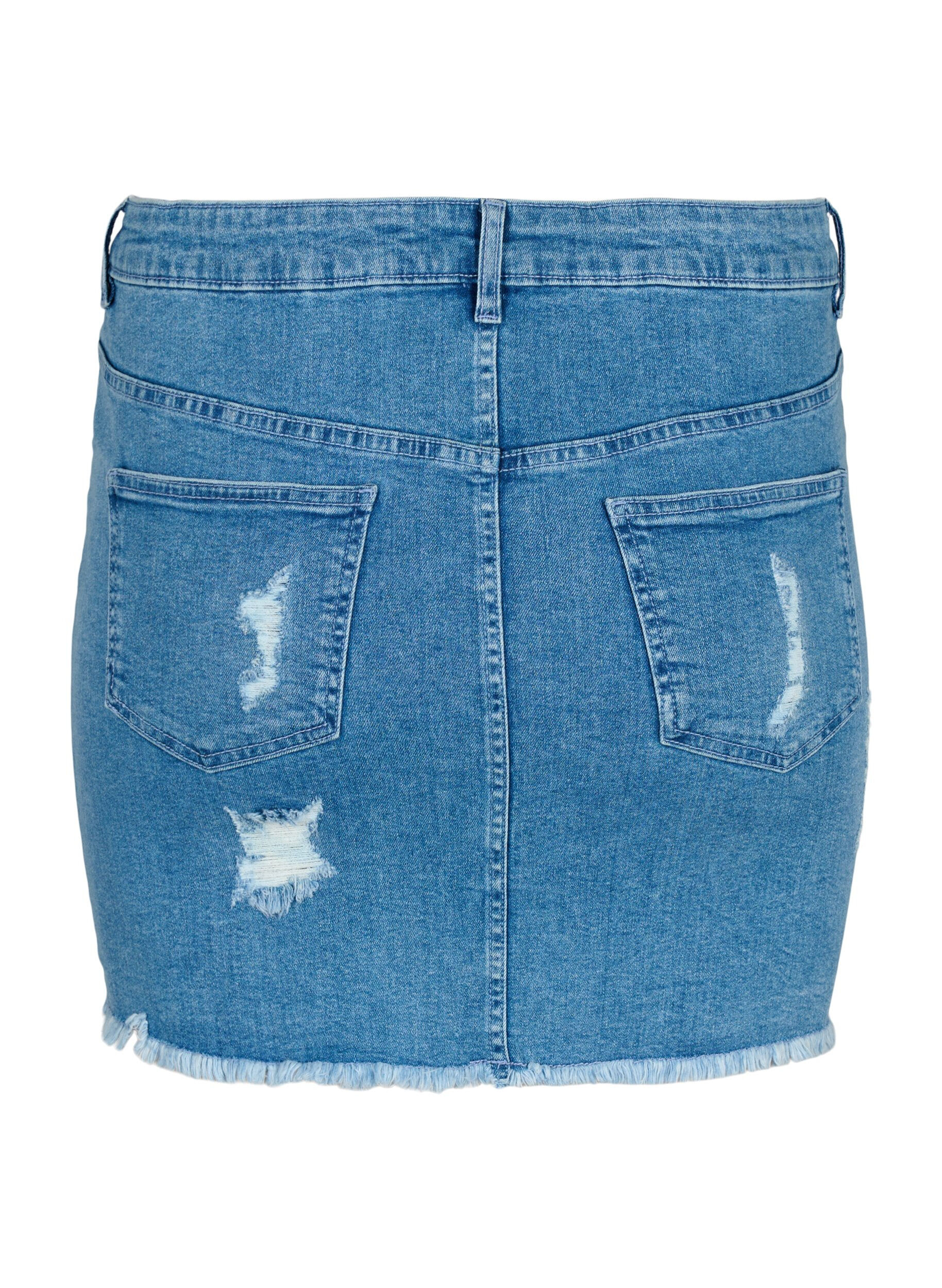 Zizzi T&aelig;tsiddende denim nederdel med slid, Blue denim, Packshot image number 1