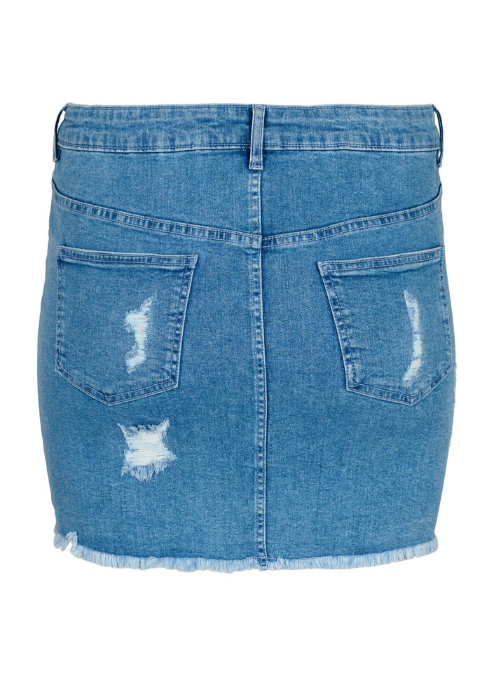 Tætsiddende denim nederdel med slid, Blue denim, Packshot image number 1