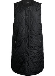 Lang quiltet vest med trykknapper, Sort
