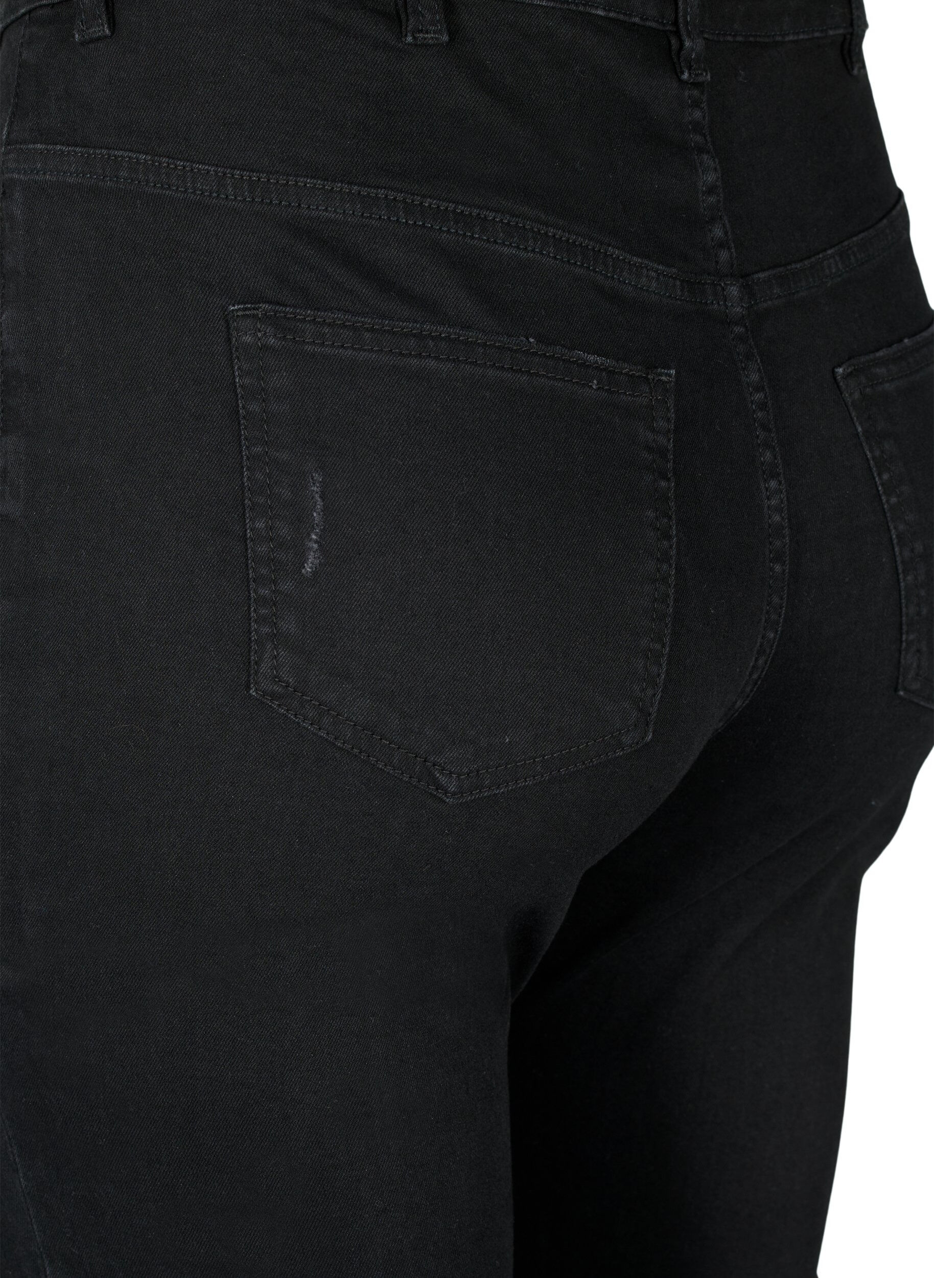 Zizzi T&aelig;tsiddende jeans med sliddetaljer, Black, Packshot image number 3