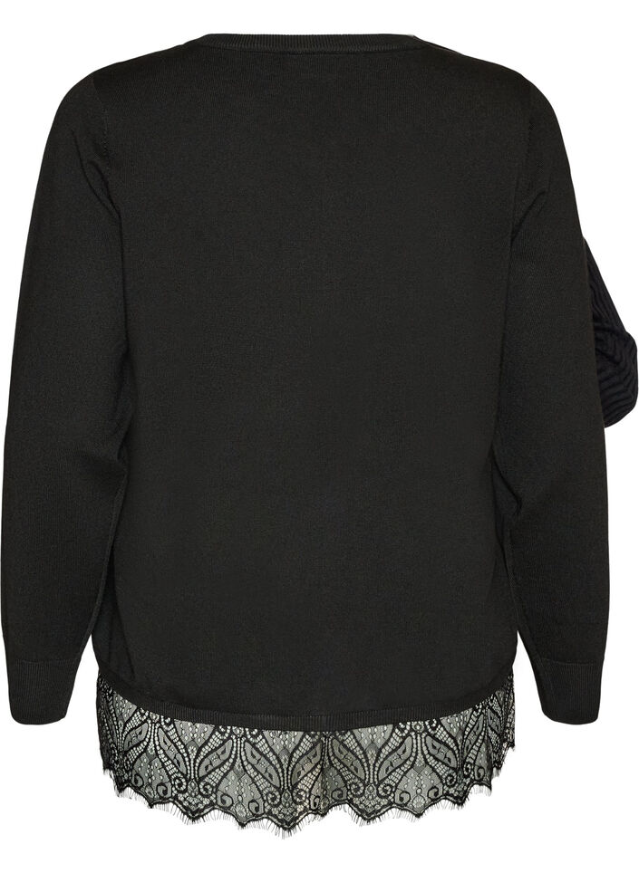 Cardigan med bred blondekant, Sort, Packshot image number 1