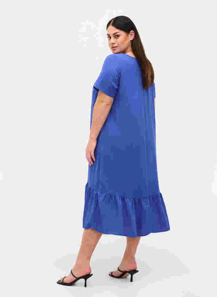 Kortærmet viskose kjole med v-udskæring, Dazzling Blue, Model image number 1