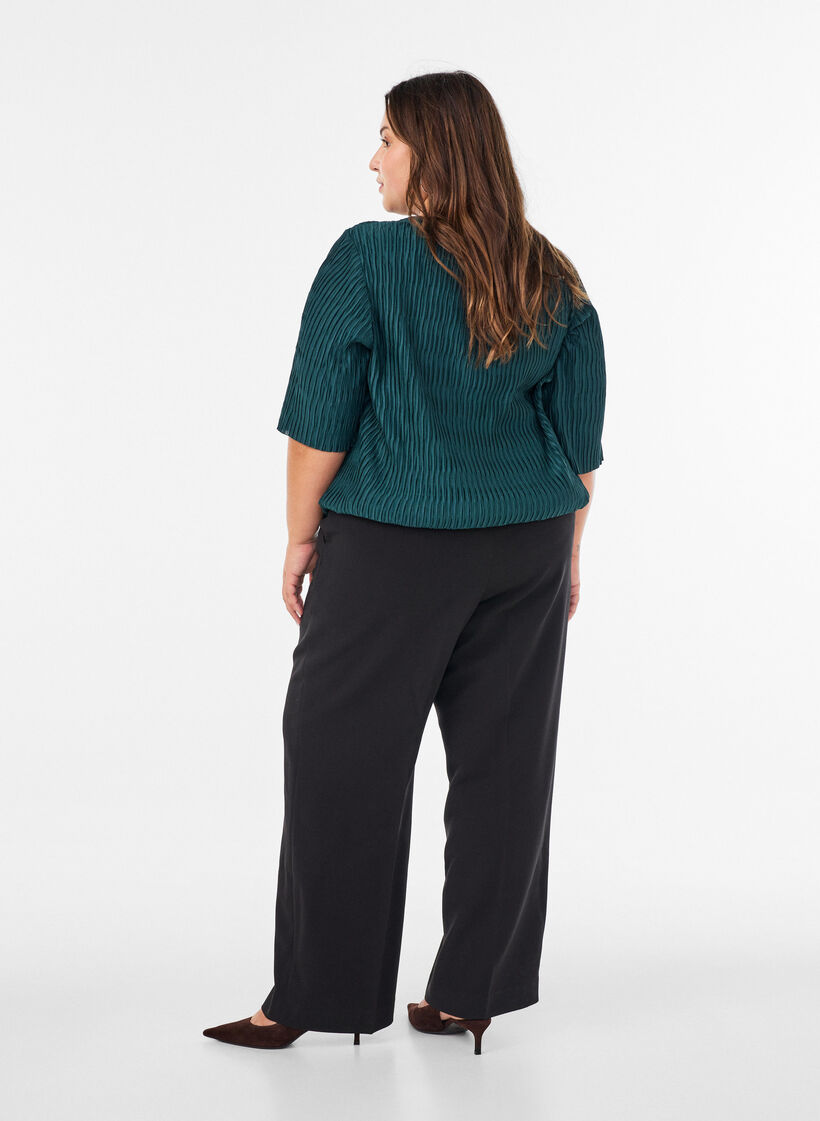 Bluse med b&oslash;lget struktur og ballonform, Gr&oslash;n, Model image number 2