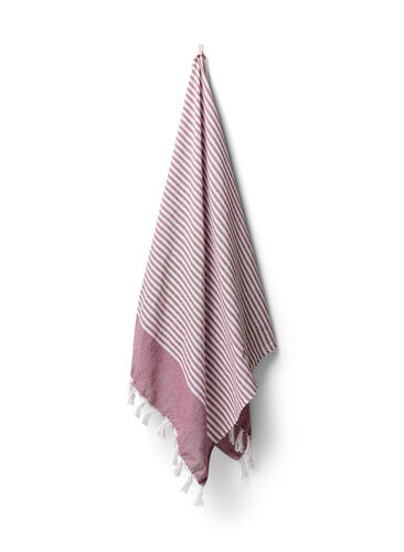 Stribet håndklæde med frynser, Dark Red Melange, Packshot image number 0