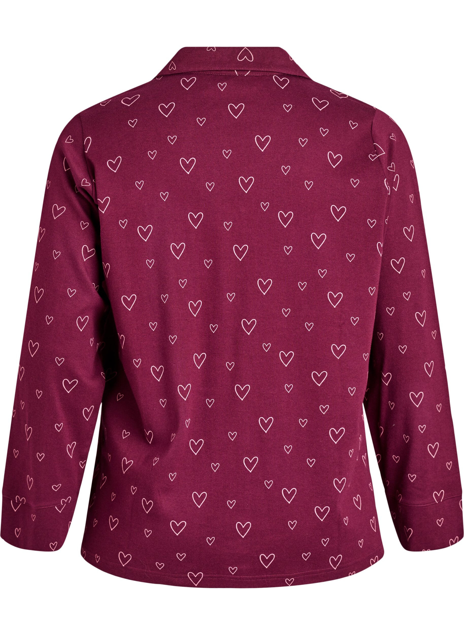 Zizzi Bomulds pyjamas-skjorte med brystlomme, M&oslash;rk Bordeaux, Packshot image number 1