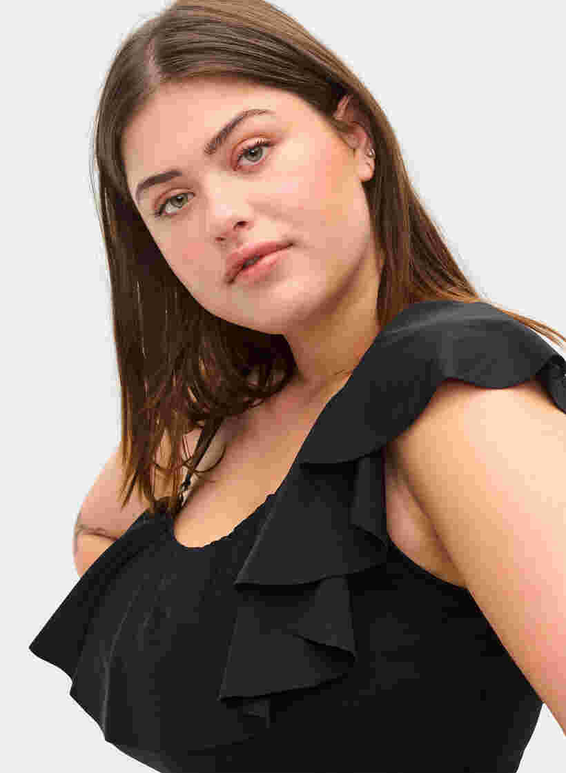 One-shoulder bikini top med flæser , Black, Model image number 2
