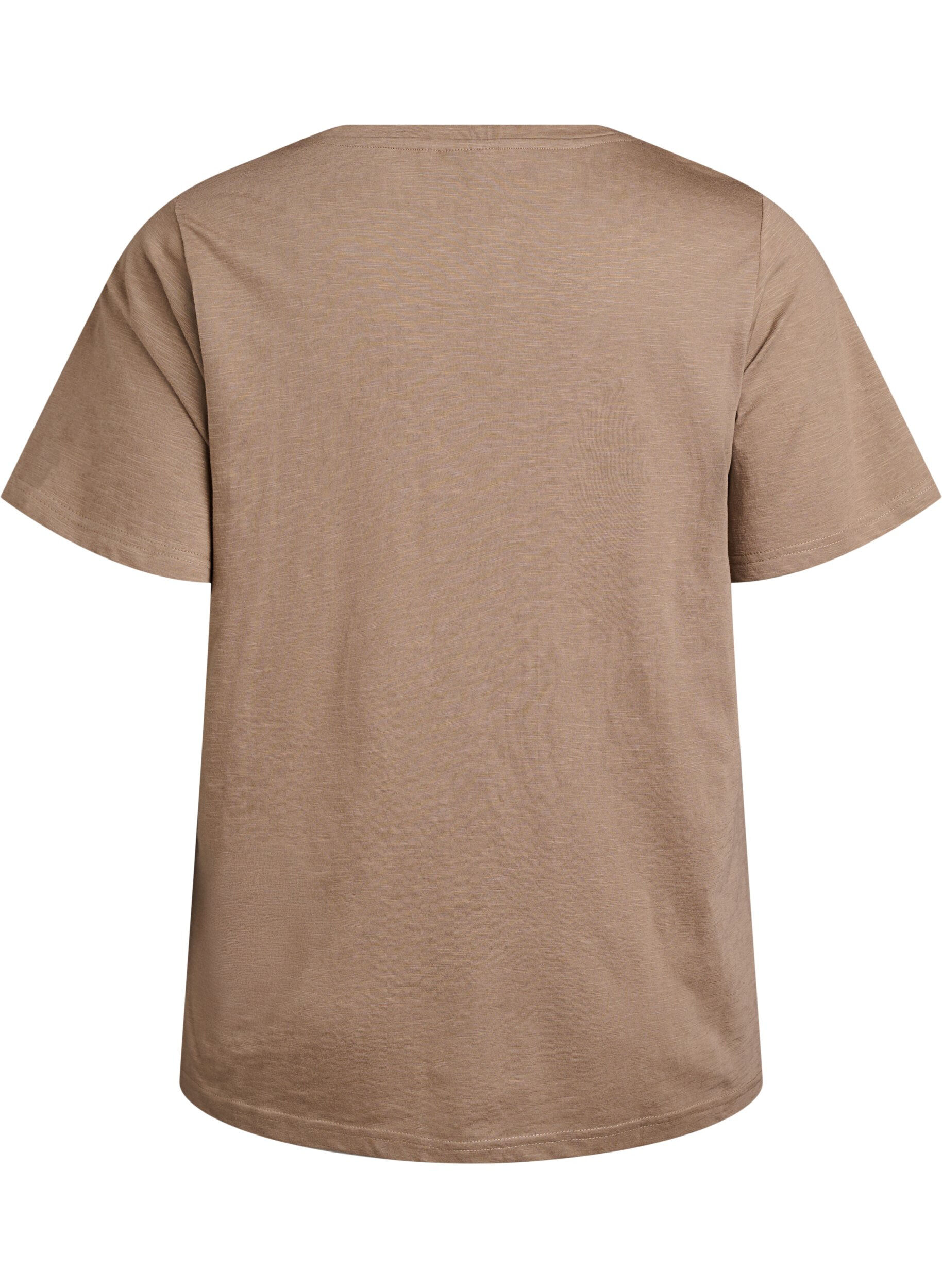 Zizzi Kort&aelig;rmet basis t-shirt med v-hals, Brun, Packshot image number 1