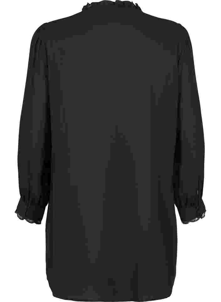 Tunika med flæsekrave og lange ærmer, Black, Packshot image number 1