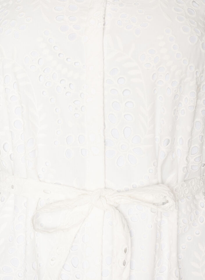 Skjortekjole i broderie anglaise med bindeb&aelig;lte, Hvid, Packshot image number 2