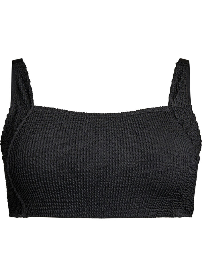Crepe bikini top med justerbare stropper, Sort, Packshot image number 0