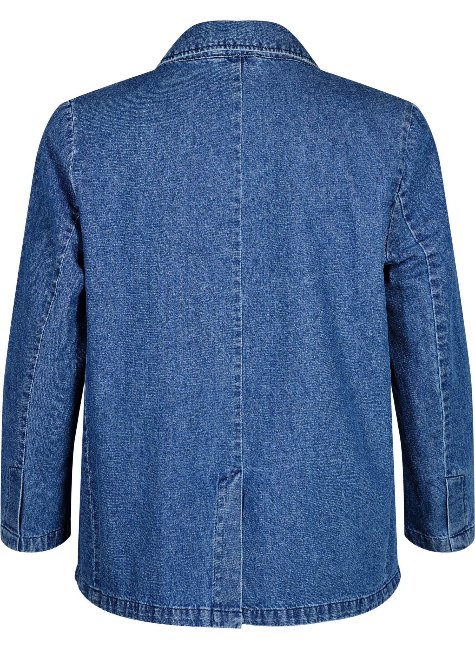 Zizzi Denim blazer med lommer, Blue Denim, Packshot image number 1