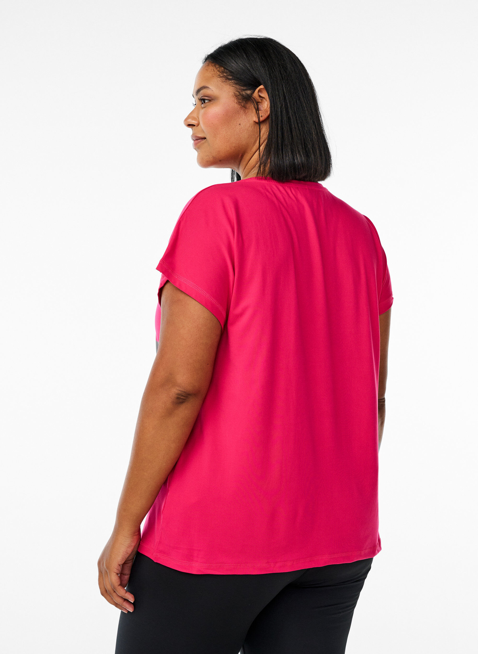 Zizzi Ensfarvet tr&aelig;nings t-shirt, Lyser&oslash;d, Model image number 2