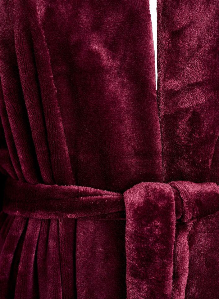 Morgenk&aring;be i bl&oslash;d velour med lommer, M&oslash;rk Bordeaux, Packshot image number 2