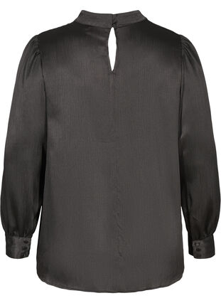Shiny bluse med lange pufærmer, Black, Packshot image number 1