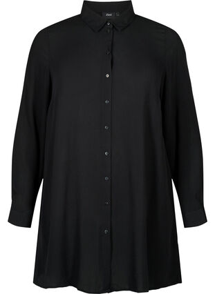 Lang skjorte i viskose med lange ærmer, Black, Packshot image number 0