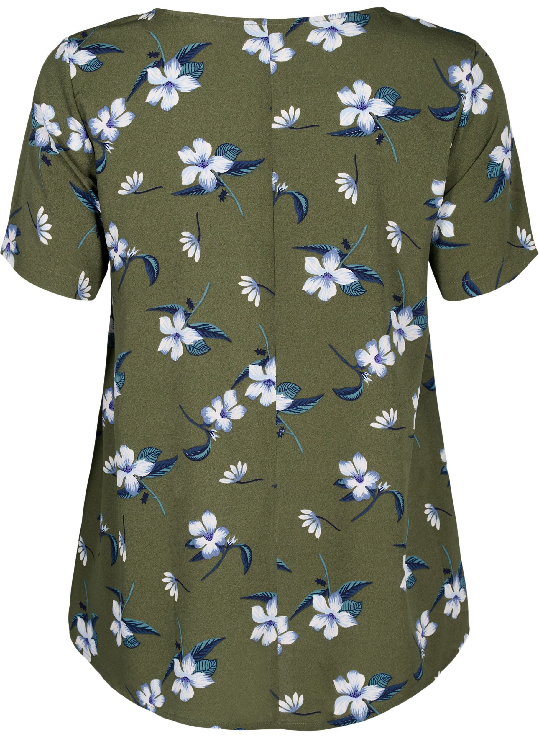 Zizzi FLASH - Bluse med korte &aelig;rmer og print, Olive Night Flower, Packshot image number 1