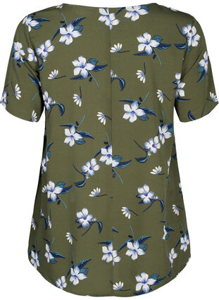 FLASH - Bluse med korte ærmer og print, Olive Night Flower, Packshot image number 1