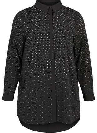 Lang skjorte med nitter, Black, Packshot image number 0