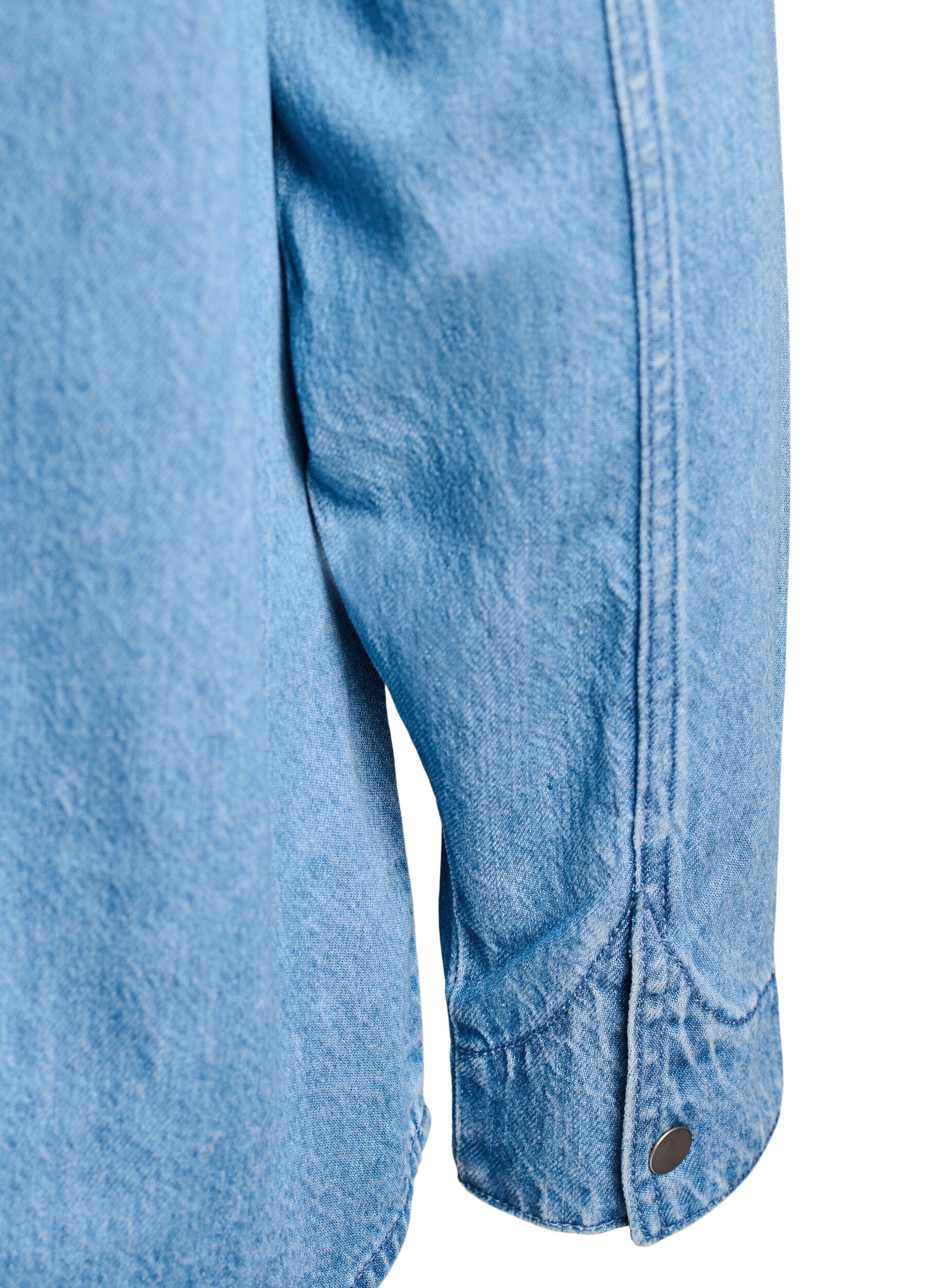 Zizzi Denimskjorte med brystlommer , Bl&aring;, Packshot image number 3