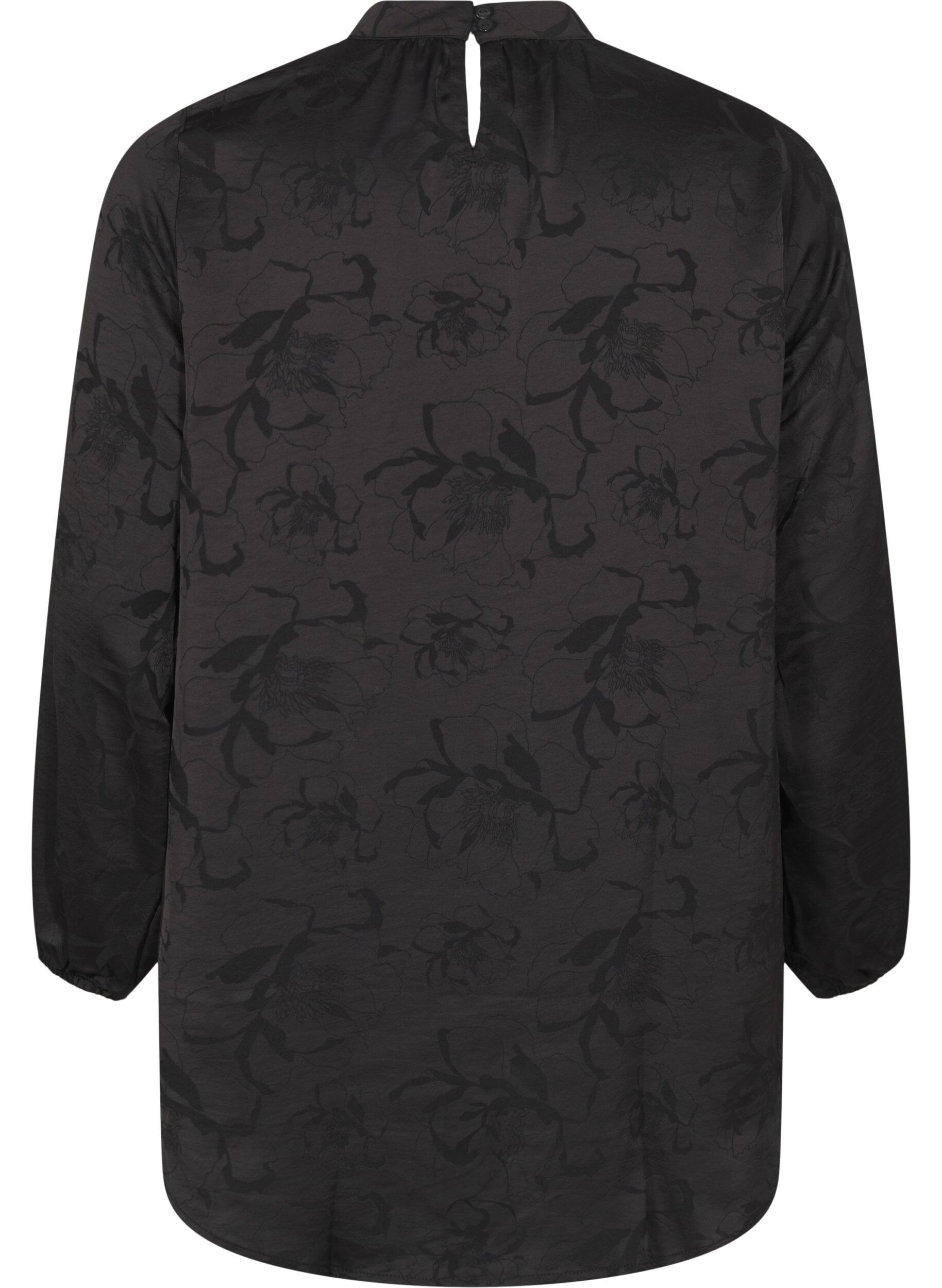 Zizzi Satinbluse med tone-i-tone m&oslash;nster, Black, Packshot image number 1