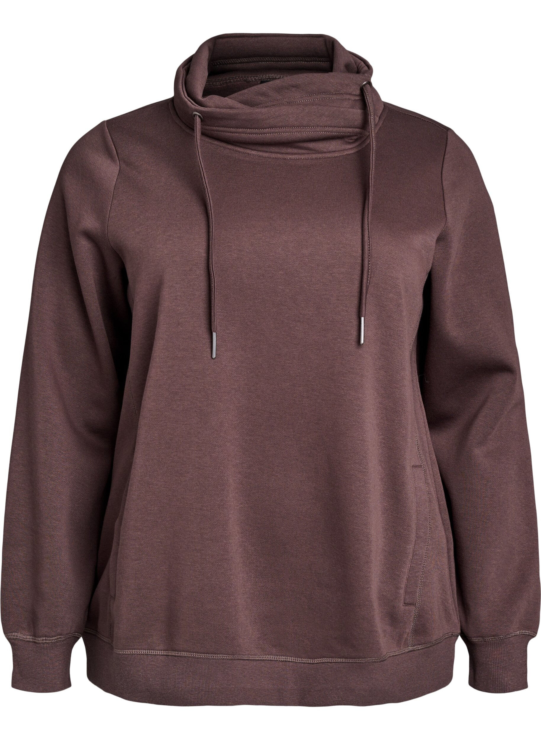 ZizziSweatshirt med h&oslash;j krave og lommer, Brun, Packshot image number 0