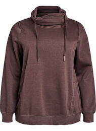 Sweatshirt med h&oslash;j krave og lommer, Brun