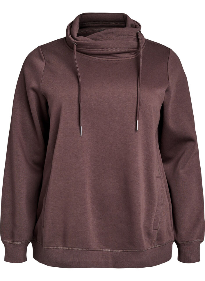 Sweatshirt med h&oslash;j krave og lommer, Brun, Packshot image number 0